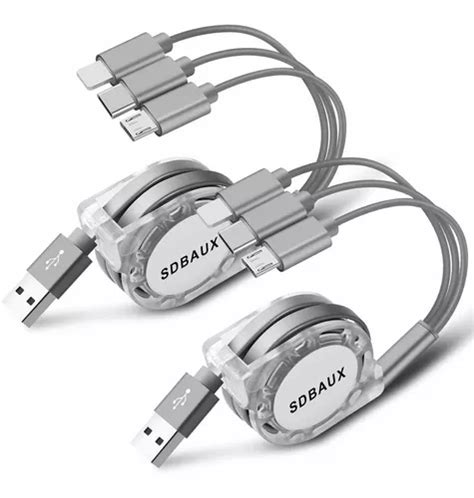 Cable Cargador Multi Usb Sdbaux 3 En 1 Retractil 2 Pack