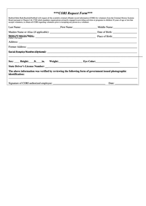 Printable Cori Form Printable Forms Free Online