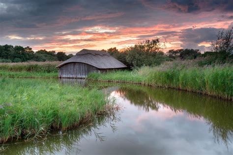 Sunset On The Norfolk Broads Stock Photo Image Of House Broads 63595210