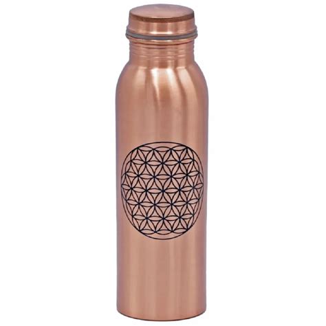 Copper Bottle Flower Of Life Printed For Drinking Water Capacity