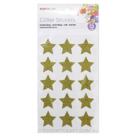 Glitter Star Stickers 24mm 15pk - Gold - Discount Craft