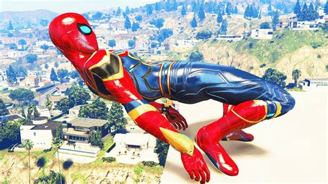 GTA 5 Iron Spiderman Falling Off Highest Buildings Spider Man Fails Ep