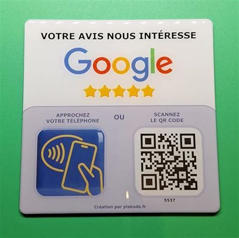 Plaque NFC Et QR Code Pour Google Avis 12x12cm Boostez Votre