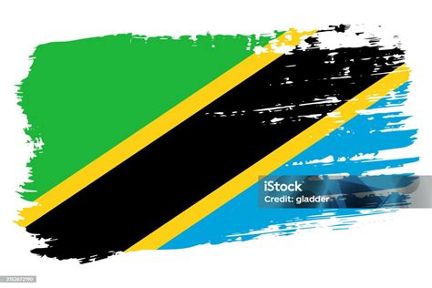 Tanzania Flag Wide Brush Stroke On Transparent Background Vector Stock