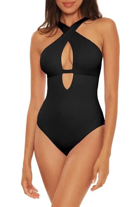 Buy Becca Fine Line Cross Front Cutout One Piece Swimsuit Black At 35