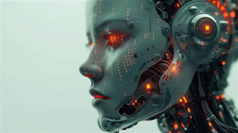 Ai Concept Art Featuring A Robots Face With Binary Numbers Creating A