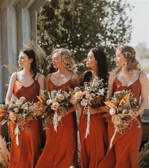 Burnt Orange Chiffon Long Bridesmaid Dress 2020 Sheath Spaghetti Strap