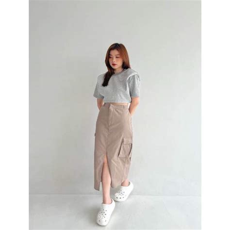 Rok Cargo Wanita Belah Tengah Korean Style Rok Kargo Wanita Rok Cargo