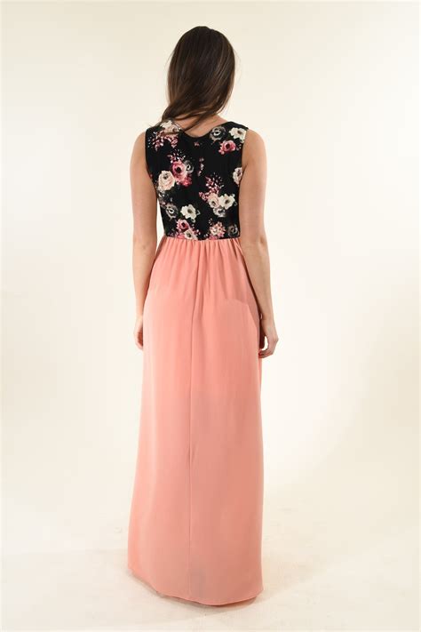 Peach Floral Maxi Dress The Pulse Boutique