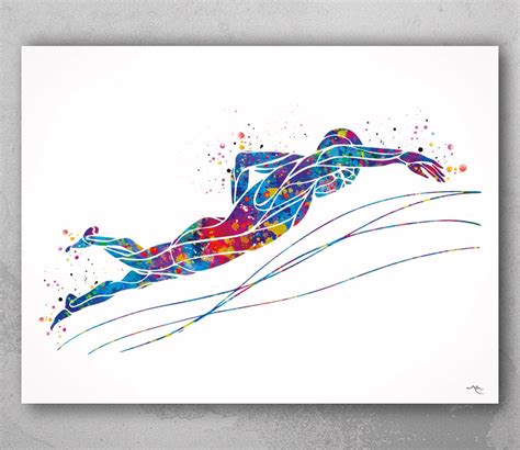 Swimmer Art Watercolor Print Swimmer Boy Girl Gift Art Etsy Uk