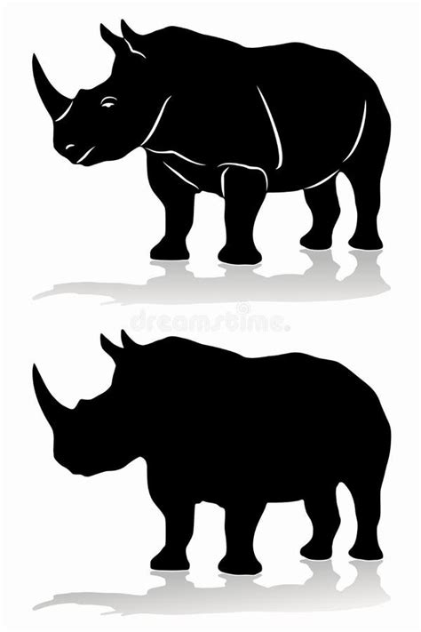 Isolated Silhouette Of Rhino Vector Drawing Stock Vector