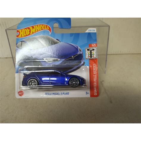 TESLA MODEL S PLAID BLUE 5 5 QUARTER MILE HEROES 1 64 HOT WHEELS BCN STOCK CARS