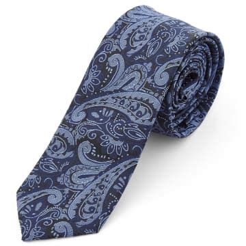 Cravate à motif cachemire bleu clair marine Paisley Tie Paisley