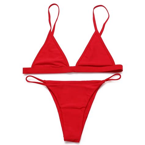 Women Red No Padding Swimwear Bikini Set Brazilian Sexy Lady