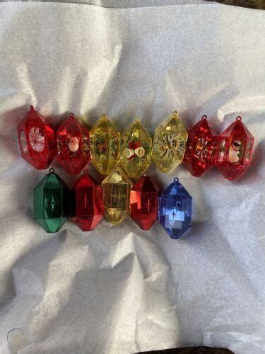 Vintage Diorama Jewel Brite Plastic Hexagon Shape Christmas Ornaments