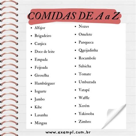 100 Exemplos De Comidas Com Todas As Letras Do Alfabeto De A Até Z