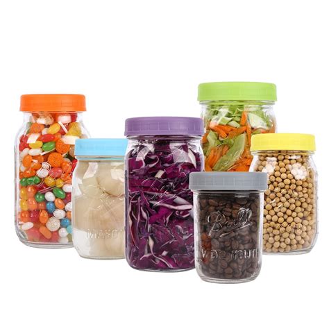 Lids 12 Piece Colored Plastic Mason Jar For Ball And More Regular Mouth ...