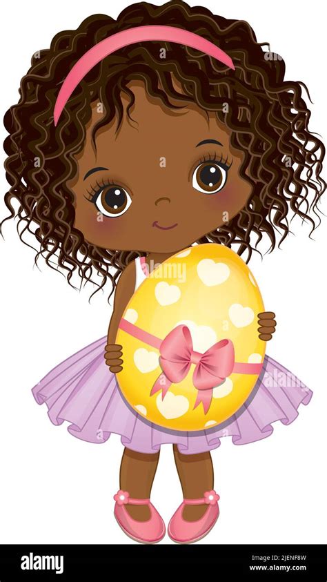 Cute Little African American Girl Holding Easter Egg Vector Easter Black Girl Stock Vector