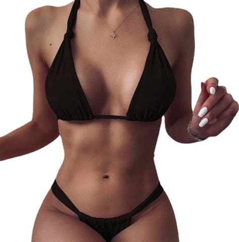 Strój Kąpielowy Dwuczęściowy Bikini Czarne Wiązane Sexy Stringi L Inna marka Moda Sklep