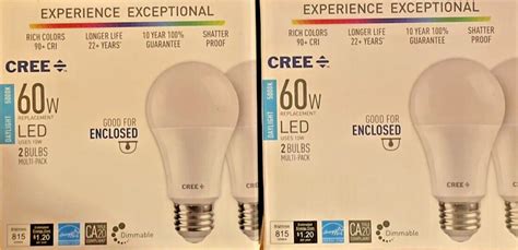 4 Bulbs Cree Exceptional Series 60W Day Light 5000K A19 Dimmable LED