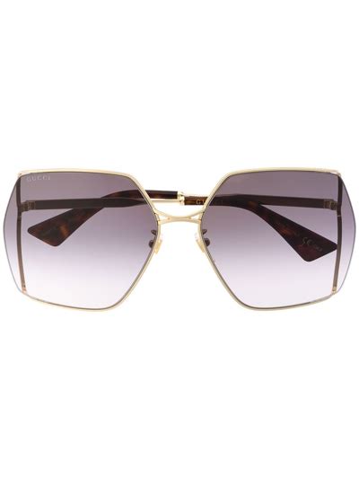 Gucci Oversized Hexagon Frame Gold Tone And Acetate Sunglasses In Black Modesens