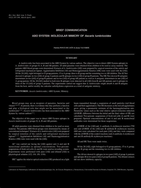 PDF BRIEF COMMUNICATION ABO SYSTEM MOLECULAR MIMICRY Laboratorio