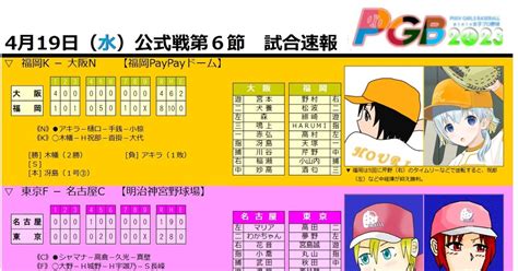 Pixiv女子プロ野球 【pgb Navi】4月19日公式戦第6節・試合速報 Pgb Naviのイラスト Pixiv