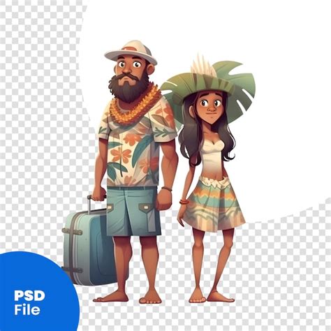 Pareja de turistas con una maleta ilustración vectorial en estilo de