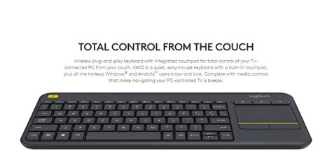 Logitech K Plus Touch Pad Wireless Keyboard Black Relaxed Control Pc