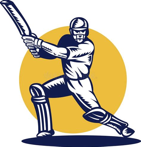 Cricket Batsman Batting Woodcut Stock Photo - Image: 18128880