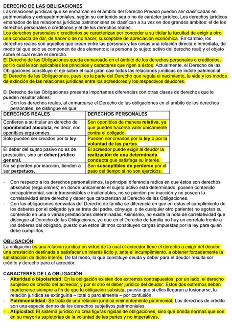 Resumen Primer Parcial Obligaciones Derecho De Las Obligaciones