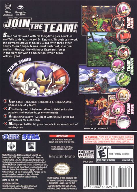 Sonic Heroes cover or packaging material - MobyGames