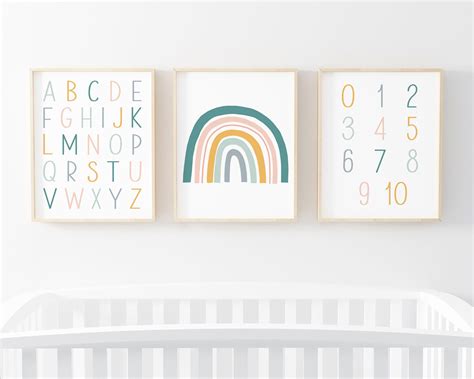 Abc 123 Pastel Rainbow Print Set Alphabet Printable Wall Art Etsy