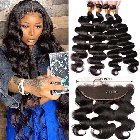 Brazilian Body Wave Bundles With Frontal Closure 100 Human Hair 13x4