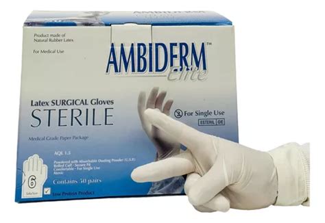 Guantes Látex Estéril Ambiderm Cirujano 6 Caja Con 50 Pares