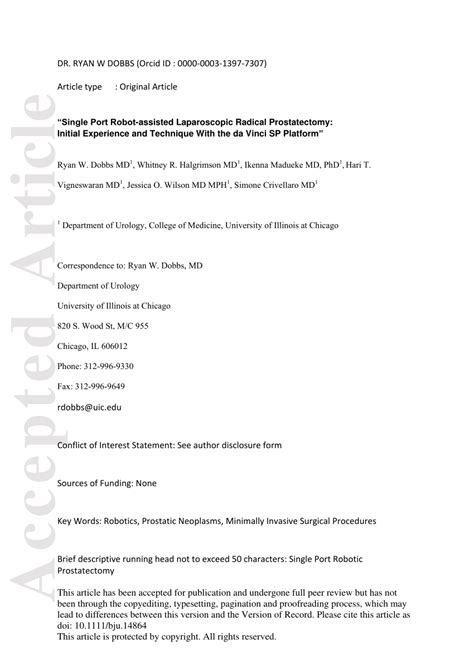 Pdf Single Port Robot Assisted Laparoscopic Radical Prostatectomy