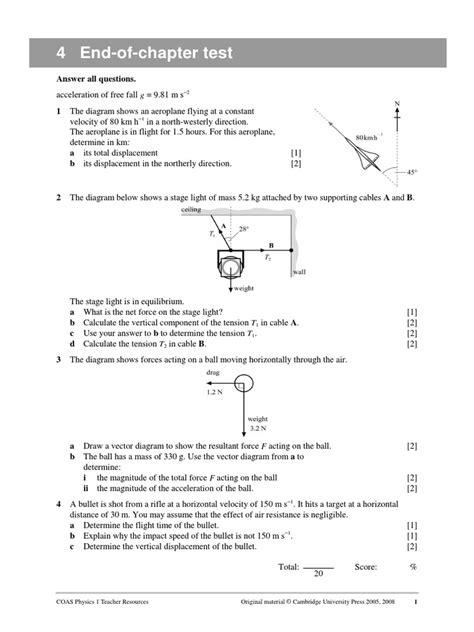 4 End Of Chapter Test Coas Physics 1 Teacher Resources Original