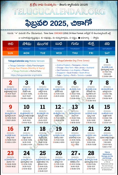 Chicago Telugu Calendar 2025 February PDF Festivals