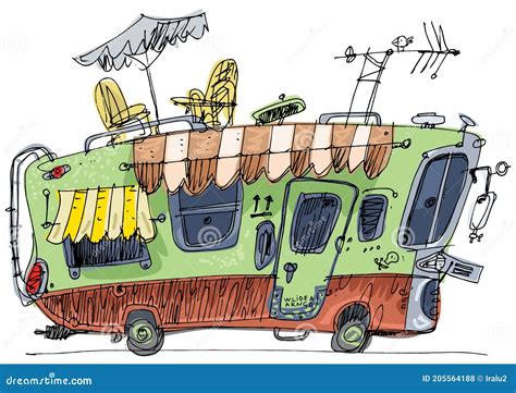 A Drawing Of Camper Van Cartoon Vector | CartoonDealer.com #205564651