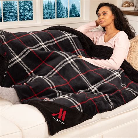 Blackred Plaid Mink Sherpa Throw Blanket 50 X 60 Embroidered