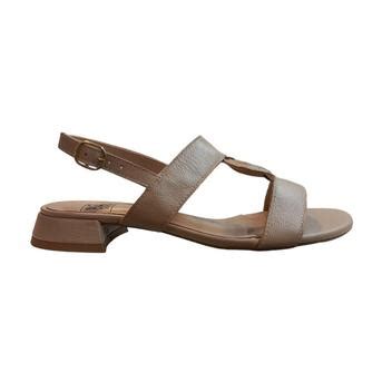 Sandália Feminina Nude em Couro Salto Baixo Tiras Conforto QR Shoes