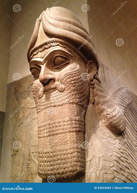 Bas Of Human Headed Winged Bull Statues Aka Lamassu Baghdad Iraq Editorial Image