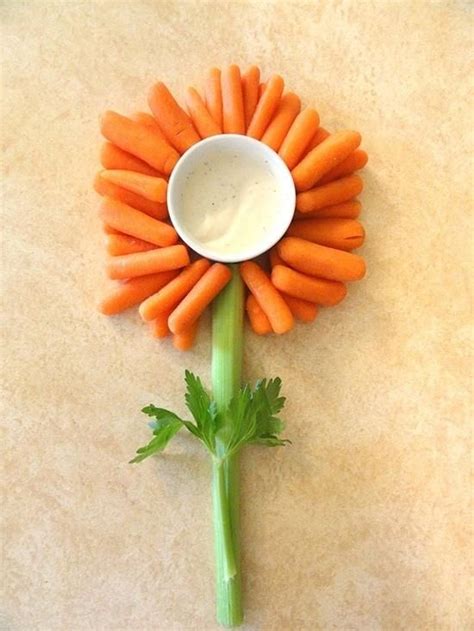 Spring Flower Made From Baby Carrots And Celery Maybe Some Yogurt Dip