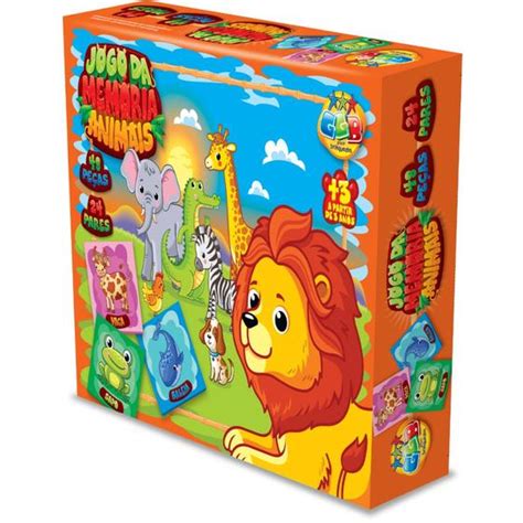 Jogo Da Memoria Animais GGB 48 Pecas 24 Pares Brinquedo Ggb