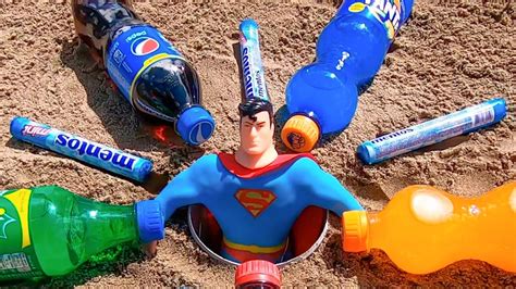 Experiment Stretch Superman And Coca Cola Fanta Sprite Vs Mentos