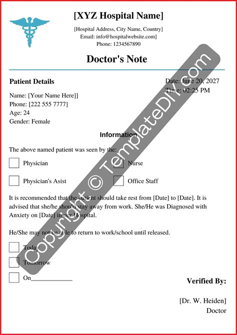 Doctors Note For Anxiety Template Printable In Pdf Word