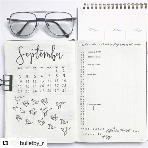 Simple bullet journal monthly layout, paper plane drawing, monochrome ...