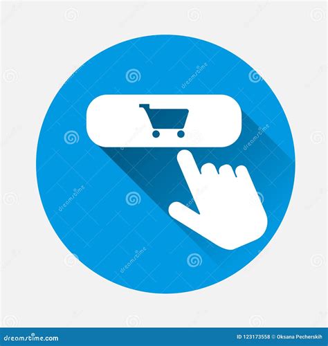 Basket Button Vector Icon With With Long Shadow The Hand Presses The