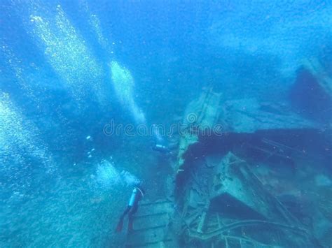 Sunken Ship Under the Sea. Beautifiul Underwater Colorful Coral Reef at Caribbean Sea at ...