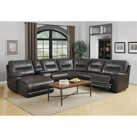 Dark Brown Leather Air Recliner Sectional Wchaise 6 Pcs Global United